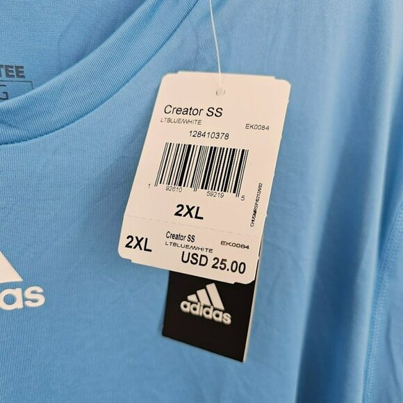 Adidas Creator Tee 2XL Light Blue White Short Sleeve Aeroready Logo EK0084 New - Picture 6 of 11